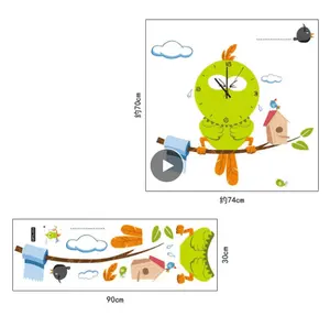 Creative Cartoon ציפור 3D קיר שעון קיר מדבקת ילדים דקורטיבי שעון סלון בית ספר חמוד מודרני עיצוב שעון