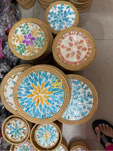 Set de table moderne en nacre peinte à motifs colorés faits à la main, dégradable, épaisseur 10 mm, 20 cm, prix abordable, Vietnam - Product Image 4