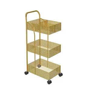 Winkelwagen Voedsel Trolley Home Wasgoed Mesh Beweegbare Gouden Product Rack Roller Karren Rolling Opslag Size Utility Badkamer