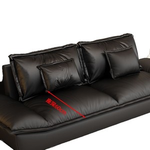 Sofá de piel minimalista italiano negro doble recto de gran tamaño para sala de estar, con asientos profundos y diseño de pata de gato, estilo velero. - Product Image 2