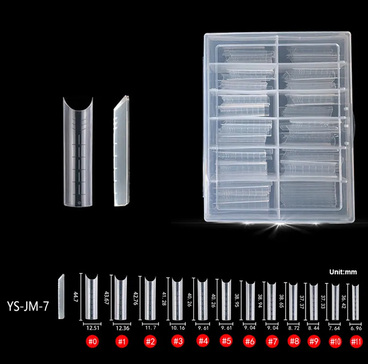 Wholesale 12 sizes clear square nail tip molds for extension UV gel box packing professional salon nail tip mold