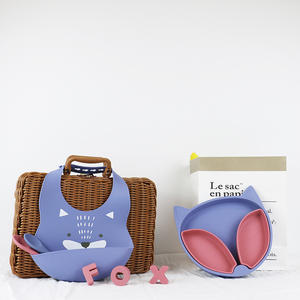 PISSEN-Juego de alimentación Para bebé, plato de succión de silicona con estampado de zorro, productos Para bebés - Product Image 1