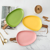 10 pouces 12 pouces couleur glaçure pelle à pizza en céramique plaque plat de service avec poignée