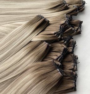 Ekstensi rambut Remy Rusia ditarik ganda untuk Genius kain abu gelap pirang tebal dan tahan lama rambut manusia - Product Image 1