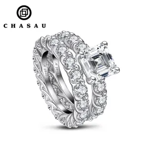 CZ Compromiso Joyería de deshierbe circón cúbico 925 Plata de ley 4,5 CT Corte de pera Eternidad Anillos nupciales conjunto