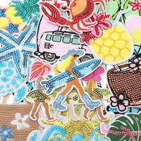 Patchs thermocollants en feutre non tissé avec broderie Cœur de plage, paillettes, motifs de dessins animés, vagues et coquillages pour chapeaux et valises