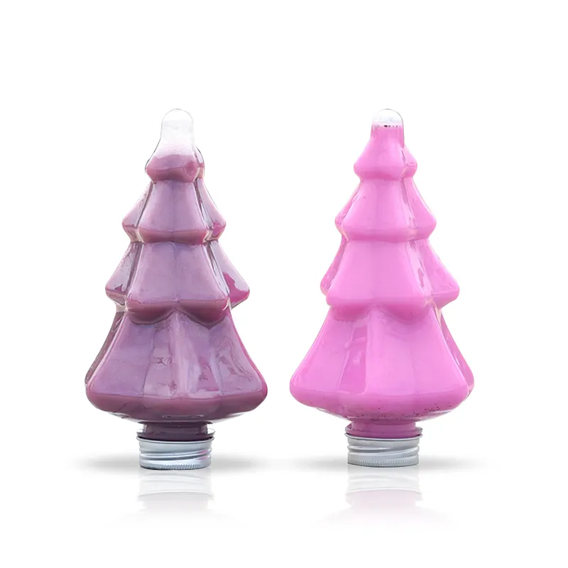 Wholesale Christmas Tree Creative Shape 400ml Beverage Bottle PET Transparent Plastic Beverage Juice Bottles Manufacturers