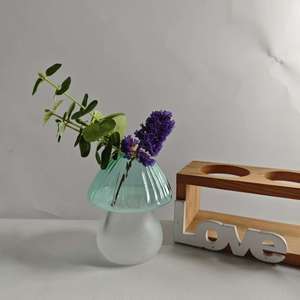 <span class=keywords><strong>Vase</strong></span> en verre en forme de champignon Art Déco soufflé à la main - <span class=keywords><strong>Turquoise</strong></span> côtelé et blanc givré, <span class=keywords><strong>vase</strong></span> moderne pour fleurs hydroponiques de bureau - Product Image 3