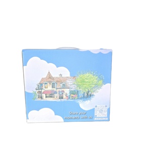 Boîte cadeau personnalisée bleu clair pour <span class=keywords><strong>café</strong></span> avec motif nuage blanc et illustration de <span class=keywords><strong>café</strong></span> français dessinée à la main pour l'emballage de boulangerie et de <span class=keywords><strong>café</strong></span> - Product Image 1