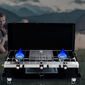 Fornello a Gas Portatile a 2 Fuochi, Piano Cottura <span class=keywords><strong>Pieghevole</strong></span> per Esterni, Griglia per <span class=keywords><strong>Barbecue</strong></span>, Fornace Integrata per Campeggio e Picnic, in Metallo, a Butano - Product Image 5
