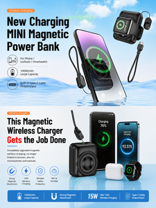 Banco de energía inalámbrico magnético mini HYTO de 10000 mAh, 22.5 W PD, carga rápida, cable con cordón para <span class=keywords><strong>iWatch</strong></span>, AirPods, banco de energía portátil. - Product Image 2