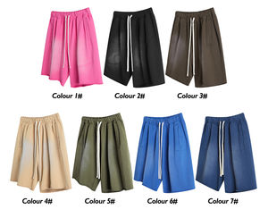 <b>Men's</b> Retro High Street Sports <b>Shorts</b> High Quality Summer Heavy Washed Terry Worsted Fabric Vintage Loose Fit Solid <b>Pattern</b> - Product Image 1