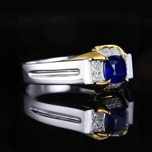 Bague pour homme en saphir naturel du Sri Lanka de 0,85 ct, or massif 18 carats serti pavé avec 32 diamants naturels, bague de luxe en pierres précieuses pour homme - Product Image 3
