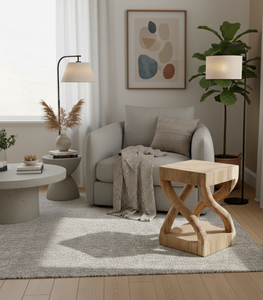 Tabouret artistique en bois de suar sculpté dans du bois massif, aux courbes fluides, grain naturel et caractère distinctif, idéal pour un style d'appoint. - Product Image 4