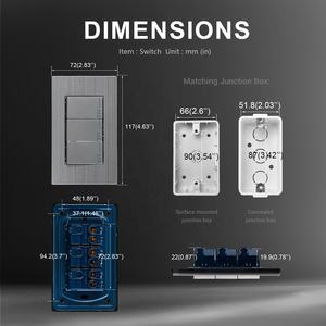 Interruptor de <span class=keywords><strong>escalera</strong></span> de 1/2 vías de 3 bandas Panel de acero inoxidable EE. UU. México 110V-250V 10A Interruptor de pared de <span class=keywords><strong>luz</strong></span> estándar de 118mm Botón de encendido y apagado - Product Image 3