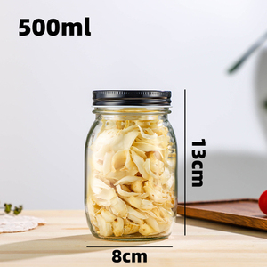 Bocaux Mason en verre borosilicate à large ouverture avec couvercles à vis, 16 oz, 300 ml, 500 ml, 1000 ml, transparents, design classique, détachables, vente en gros - Product Image 3