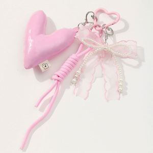 New Style Fresh Girls Wind Keyring Pure Hand-made DIY Bag Pendant Heart Bow Keychain for Gift - Product Image 5