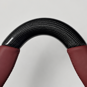 Volant rond supérieur et inférieur en fibre de carbone, cuir Nappa rouge <span class=keywords><strong>bordeaux</strong></span>, poignée SC, sans palettes, pour Porsche 911 992 - Product Image 5