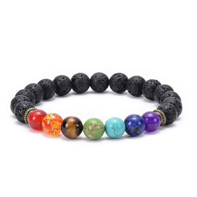 7 Chakra Bracelet Men Lava Rock Stone Bracelet Healing Balance Beads Reiki Buddha Prayer Natural Stone Yoga Bracelet for Women