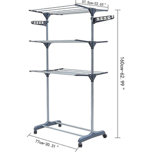 Séchoir à <span class=keywords><strong>linge</strong></span> pliable, support de séchage sur roulettes, portable, en acier inoxydable, <span class=keywords><strong>pour</strong></span> l'intérieur et l'extérieur - Product Image 6