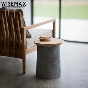 Wisemax móveis sofás modernos, sofás internos, mesa de café redonda, concreto, cromado, base de cimento, ponta redonda de madeira, mesa de café