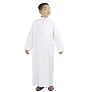 Spot wholesale / OEM 1-15 years White polyester cotton stand collar Qatari Muslim boys' Robe Islamic children's