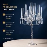 Candelabre en acrylique transparent à 13 bras, idéal pour les centres de table de mariage et la décoration de tables événementielles (vente en gros)