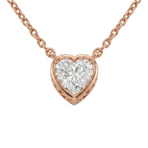 Romantic Heart Shape Lab Grown Diamond Necklace Solid 14K 18K Yellow Gold Bezel Set Pendant for Women Fine Jewelry <b>Gift</b> - Product Image 1