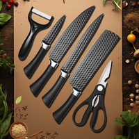 7 pièces ensemble de couteaux antiadhésifs noirs 3CR13 poignée PP-ABS Chef trancheuse fruits en céramique éplucheur 2CR13 cisailles cadeau