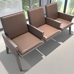 Banco de Espera Portátil de 3 Plazas, Estilo Moderno de Mediados de Siglo, Estructura Metálica, Tapicería Beige, Mueble Comercial Resistente para Oficina - Product Image 1