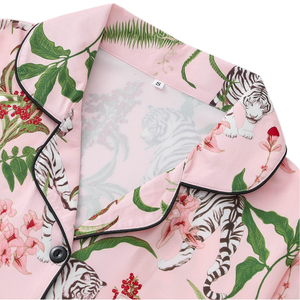 Ensemble de pyjama 2 pièces pour femmes, imprimé floral élégant, mélange de polyester et d'élasthanne, taille élastique, manches longues, tricoté, respirant, été - Product Image 1