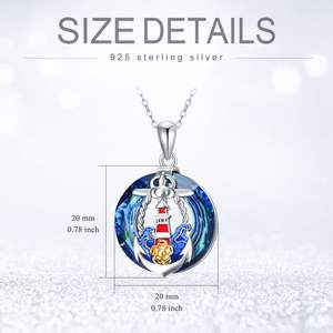 Thème nautique Bijoux en argent sterling 925 Collier pendentif <span class=keywords><strong>phare</strong></span> ancre en cristal bleu - Product Image 2