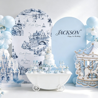 Décor de fête d'anniversaire pour enfants : Ensemble de toile de fond moderne en panneau KT imprimé numérique avec motif carrousel et ballons pour une ambiance douce