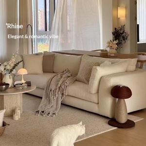 Sofá de tela recta de lino y algodón lavable estilo Wabi Sabi Cream Rhine para sala de estar de apartamento pequeño, uso doméstico - Product Image 2