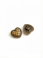 Boutons-pression classiques en alliage de zinc en forme de cœur, lavables, motif quadrillé matelassé, finition laiton antique, bord perlé, pour manteau de luxe