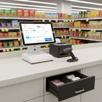 Sistem POS Kios Pemesanan Restoran Layar Sentuh Multi-Touch 15,6 Inci dengan Printer Thermal 58/80mm Terintegrasi, Pembayaran NFC/QR, All-in-One POS
