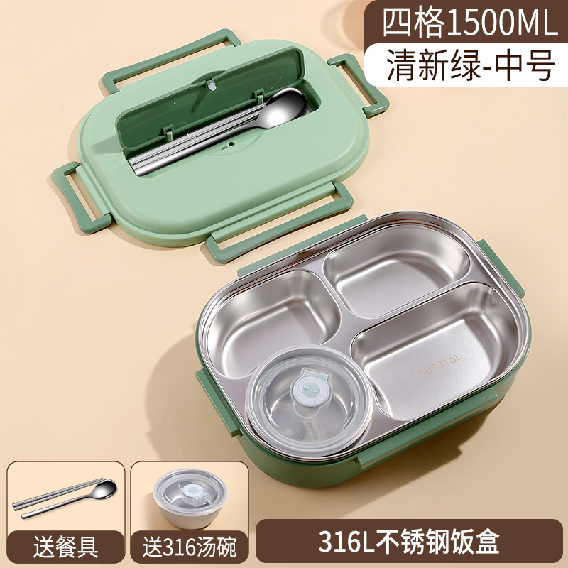 Boîte à lunch en acier 316L 1500ml, vaisselle verte, bol à soupe