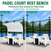 Banc de repos pour terrain de padel en alliage d'aluminium, 2 places, table de rangement, pieds antidérapants, revêtement poudré, sièges extérieurs pour padel