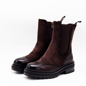 מסוגנן קלאסי broue עיצוב מודרני זמש ותערובת עור צד-רוכסן עבה אופנתיים שחור/חום לנשים - Product Image 3