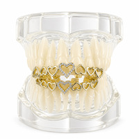 Grilles dentaires en cuivre plaqué or véritable, style hip-hop, entièrement serties de zircons en forme de cœur, accessoires unisexes tendance européens et américains