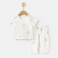 Traje de Casa para Bebé, Tela Ultrafina Arrugada, Pantalones de Verano para Niños, Traje Holgado de Aire Acondicionado para Bebé, Camiseta