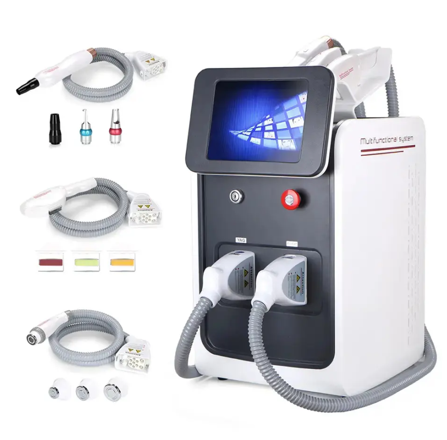 3 em 1 portátil multifuncional beleza máquina Q-switched IPL + RF + Nd Yag cabelo tatuagem remoção equipamentos