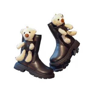 Factory Price Winter Kids Shoes for Girl Cute Cartoon 3D Bear Rabbit Doll Boots Toddler Girl Fashion Princess Leather Boots