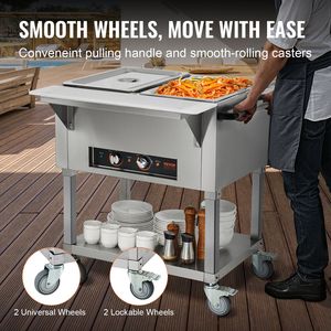 Professional 1000W Commercial Food Warmer 2-<b>Pan</b> Electric <b>Steam</b> Table 20.6QT Capacity 4-Wheel (2 Lockable) Food Grade Stainless - Product Image 5