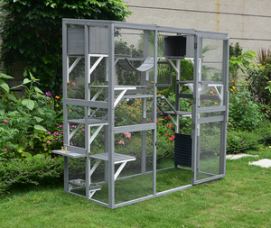 Großes Katzen gehäuse im Freien für mehrere Kätzchen, Katzen haus aus Holz mit wasserdichter Abdeckung, Eigentums wohnungen, Plattformen, Brücke, Türen - Product Image 2