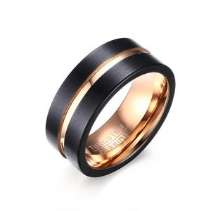 Fabrieksgemaakte ringen op maat, centraal gegroefd, 8 mm, roségoud, zwart, heren trouwringen, tungsten carbide - Product Image 1