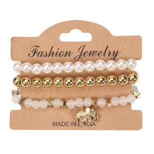 Juego de Pulseras de Cuentas de Bisutería, 3 Piezas, Imitación de Perlas, Dije de Elefante, Regalo Unisex, Hecho en China - Product Image 3