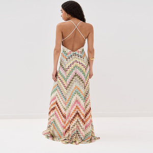 Vestido maxi de punto de ganchillo bordado con estampado de colores - Product Image 3