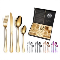 Service de couverts de table occidentaux 24 pièces en acier inoxydable 10/10, finition miroir, plaqué or, style moderne et minimaliste, pour steak