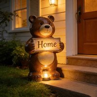 Statue d'ours en résine LED solaire personnalisée, panneau de bienvenue, figurine de jardin résistante aux intempéries, décoration extérieure pour cour, patio, paysage, cadeau artisanal